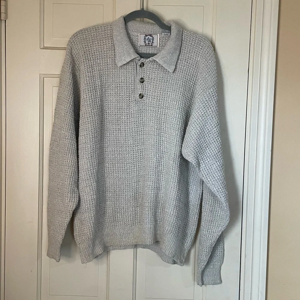 Vintage Sears Knit Sweater Fisherman Henley Collar Silk Cotton Blend Sz Large